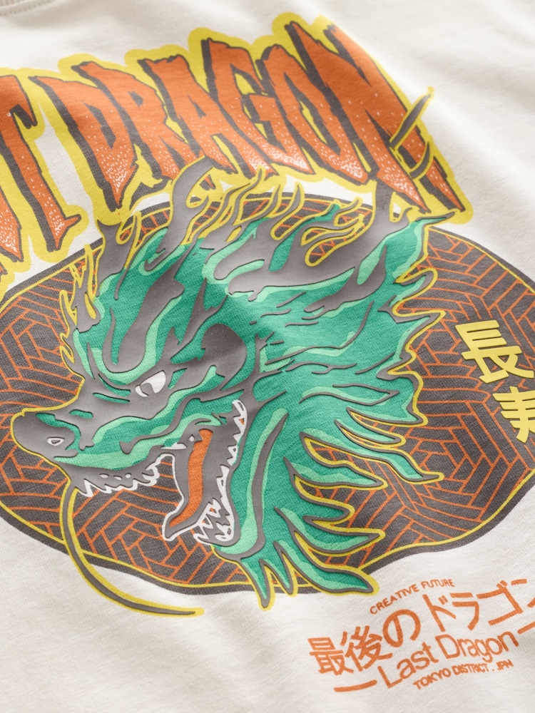 Ecru White Dragon Relaxed Fit Short Sleeve Graphic Print T-Shirt (3-16yrs) - Image 4 of 4 Ecru White Dragon Relaxed Fit Short Sleeve Graphic Print T-Shirt (3-16yrs) - Image 4 of 4