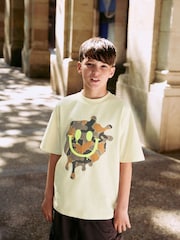 Ecru Camo Smile Relaxed Fit Short Sleeve Graphic Print T-Shirt (3-16yrs) - Image 1 of 7