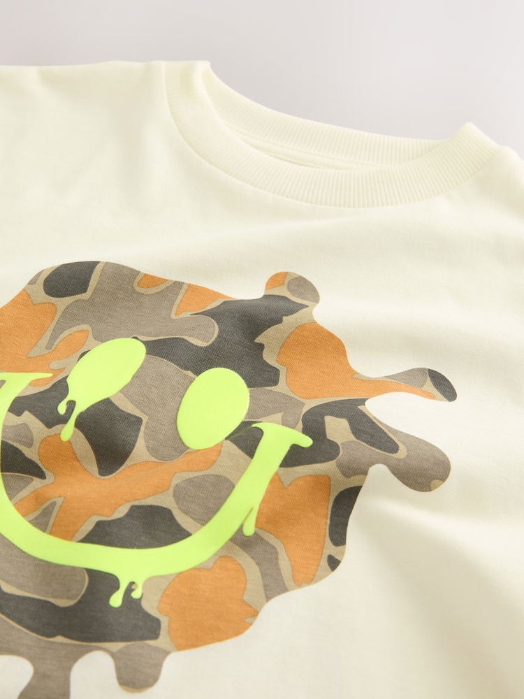 Ecru Camo Smile Relaxed Fit Short Sleeve Graphic Print T-Shirt (3-16yrs) - Image 7 of 7