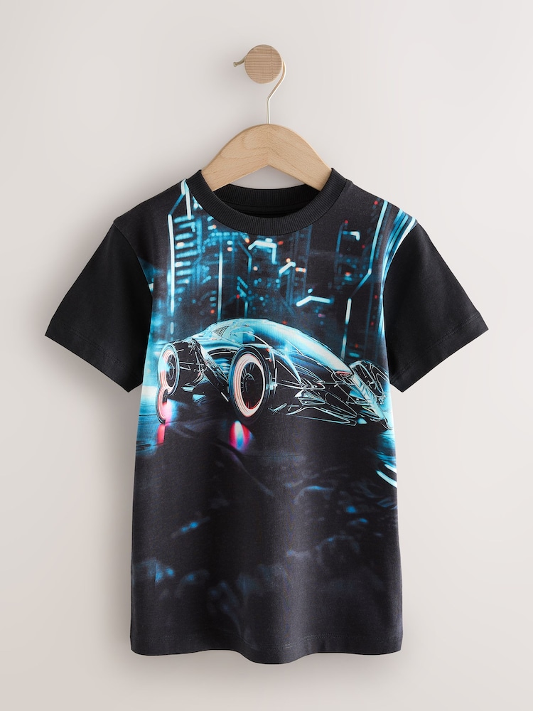 Negro con coches - Camiseta de corte estándar y manga corta con estampado integral (3-16 años) - Imagen 1 de 4 Negro con coches - Camiseta de corte estándar y manga corta con estampado integral (3-16 años) - Imagen 1 de 4