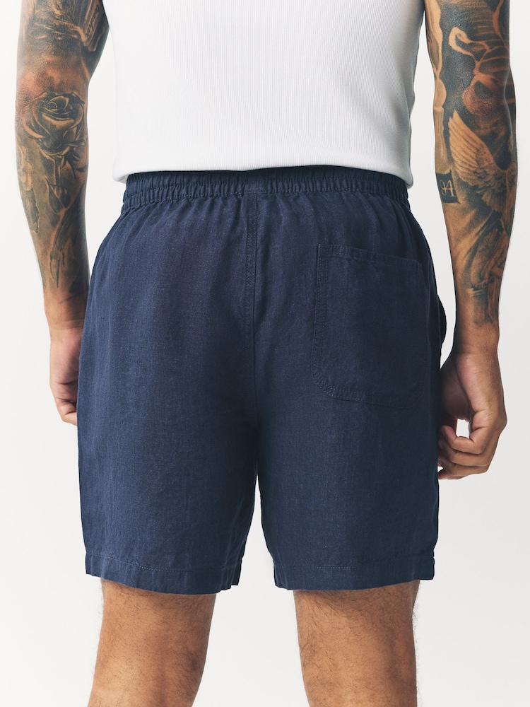 Navy 100% Linen Drawstring Waist Shorts - Image 2 of 8