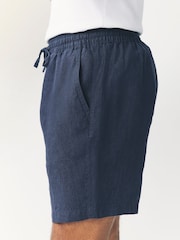Navy 100% Linen Drawstring Waist Shorts - Image 4 of 8