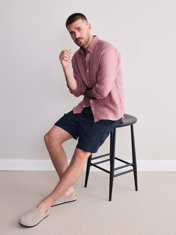 marine - Short Signature avec taille élastique 100% lin - Image 4 of 8