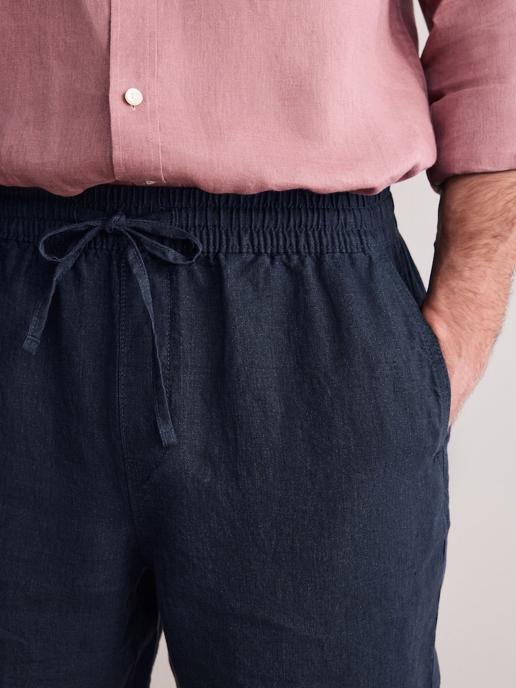 marine - Short Signature avec taille élastique 100% lin - Image 5 of 8
