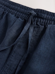 Navy 100% Linen Drawstring Waist Shorts - Image 6 of 8