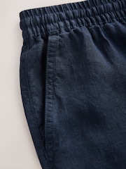 Navy 100% Linen Drawstring Waist Shorts - Image 7 of 8
