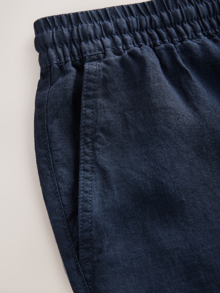 Bleu marine - Short Signature avec taille élastique 100% lin - Image 9 of 10