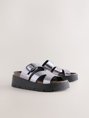 Pewter Forever Comfort® Leather Strap Buckle Detail Sandals - Image 2 of 5