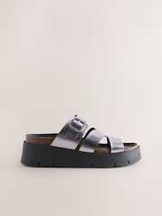 Pewter Forever Comfort® Leather Strap Buckle Detail Sandals - Image 3 of 5