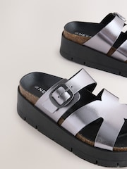 Pewter Forever Comfort® Leather Strap Buckle Detail Sandals - Image 4 of 5