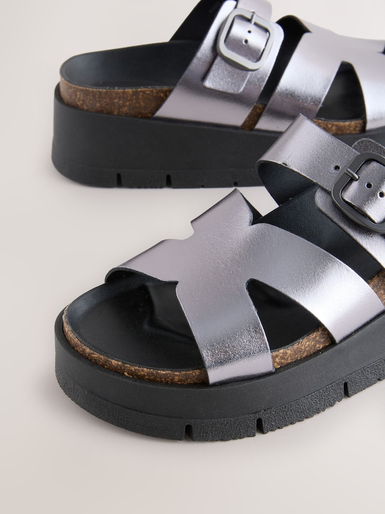 Pewter Forever Comfort® Leather Strap Buckle Detail Sandals - Image 5 of 5