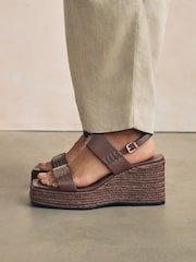 Chocolate Brown Forever Comfort® Premium Leather Craft Wedge Heels - Image 3 of 10