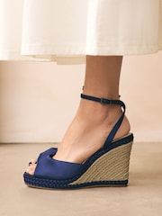 Navy Forever Comfort® Satin Plaited Wedge Heels - Image 1 of 10
