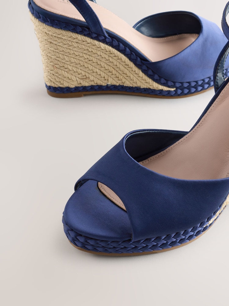 Navy Forever Comfort® Satin Plaited Wedge Heels - Image 10 of 10
