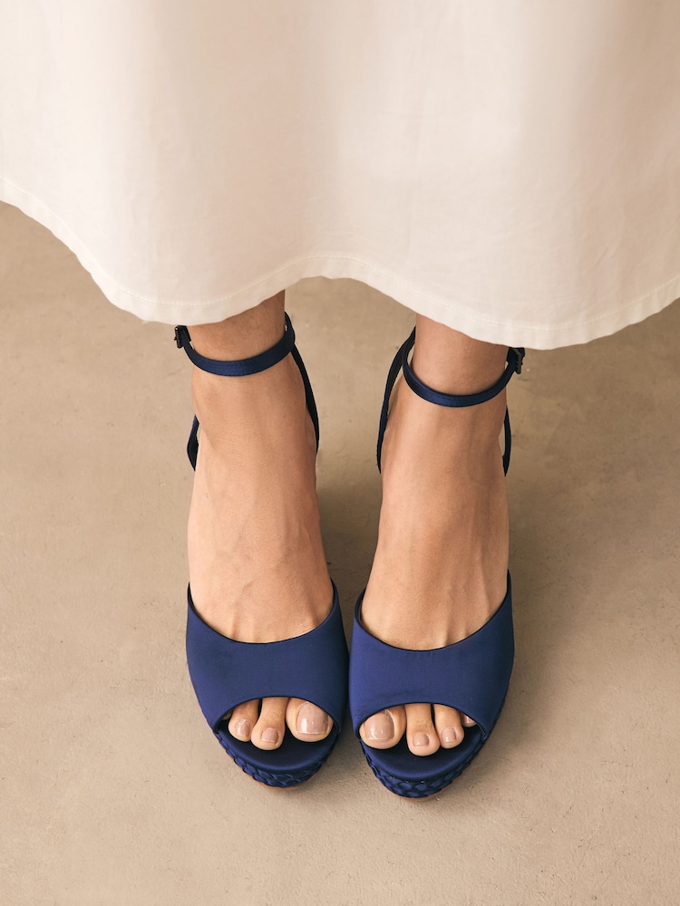 Navy Forever Comfort® Satin Plaited Wedge Heels - Image 2 of 10