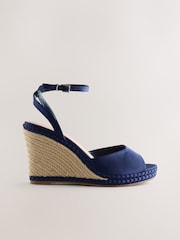 Navy Forever Comfort® Satin Plaited Wedge Heels - Image 6 of 10