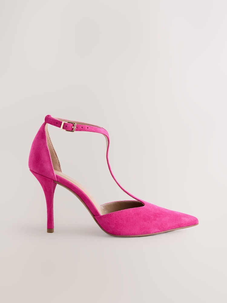 Pink Forever Comfort® Leather T-Bar Pointed Toe Heels - Image 1 of 5