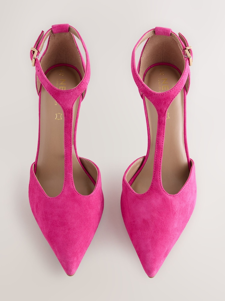 Pink Forever Comfort® Leather T-Bar Pointed Toe Heels - Image 2 of 5