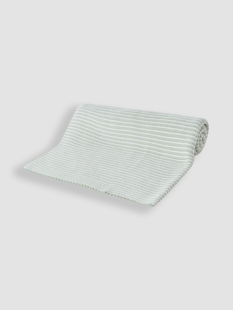 JoJo Maman Bébé Sage Knitted Stripe Blanket - Image 4 of 4