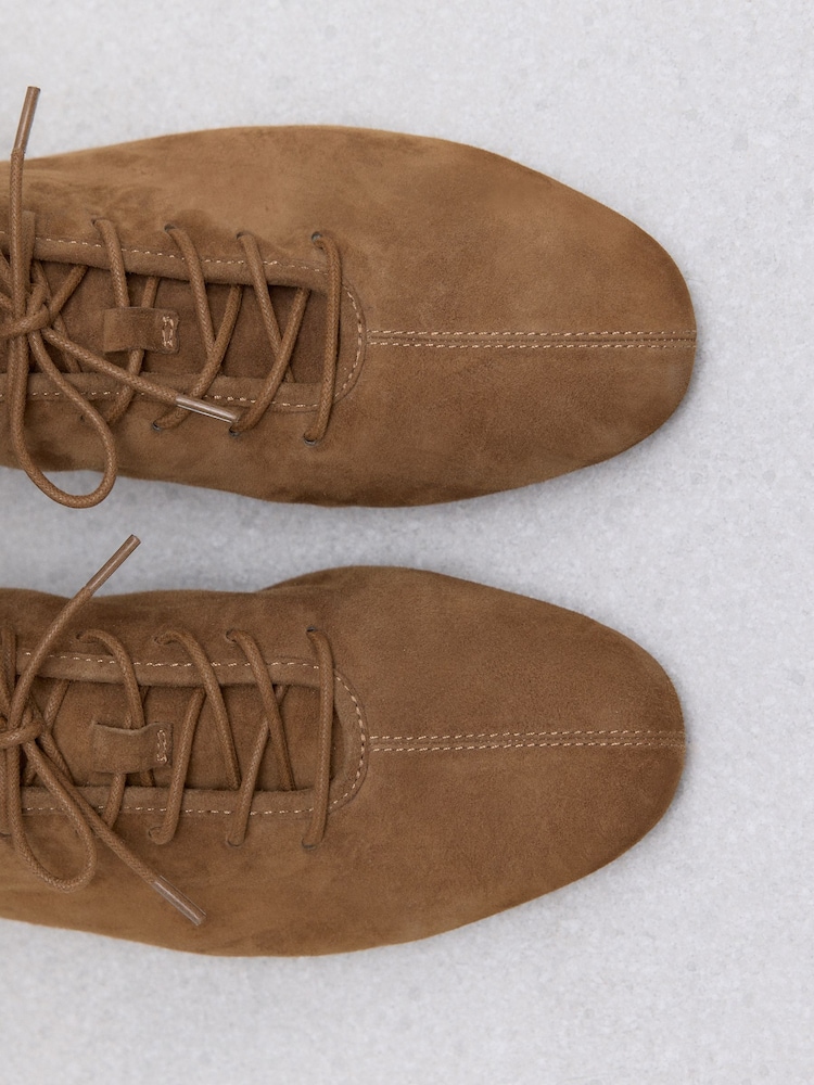 Buy Tan Brown Suede Premium Leather Soft Lace-Up Shoes from  display picture 2