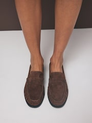 Chocolate Brown Suede Forever Comfort® Premium Leather With Motionflex Ruched Loafers - Image 6 of 12