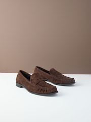 Chocolate Brown Suede Forever Comfort® Premium Leather With Motionflex Ruched Loafers - Image 8 of 12