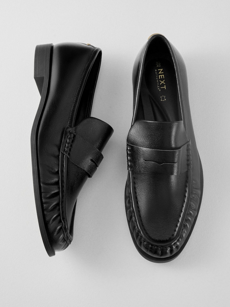 Black Forever Comfort® Premium Leather With Motionflex Ruched Loafers - Image 2 of 11 Black Forever Comfort® Premium Leather With Motionflex Ruched Loafers - Image 2 of 11