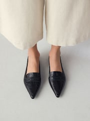 Black Croc Effect Embossed Forever Comfort® Premium Leather Pointed Toe Loafers - Image 1 of 9