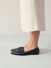 Black Croc Effect Embossed Forever Comfort® Premium Leather Pointed Toe Loafers - Image 2 of 9
