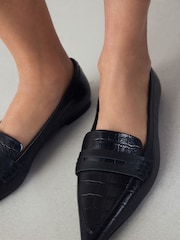 Black Croc Effect Embossed Forever Comfort® Premium Leather Pointed Toe Loafers - Image 3 of 9