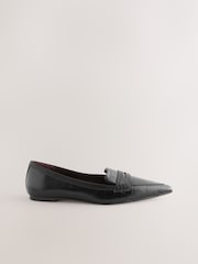 Black Croc Effect Embossed Forever Comfort® Premium Leather Pointed Toe Loafers - Image 7 of 9