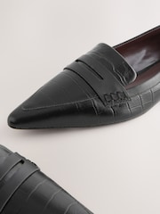 Black Croc Effect Embossed Forever Comfort® Premium Leather Pointed Toe Loafers - Image 9 of 9