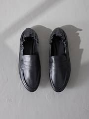 Black Signature Premium Leather Ruched Back Round Toe Loafers - Image 1 of 7
