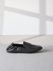 Black Signature Premium Leather Ruched Back Round Toe Loafers - Image 3 of 7