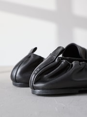 Black Signature Premium Leather Ruched Back Round Toe Loafers - Image 4 of 7