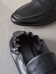 Black Signature Premium Leather Ruched Back Round Toe Loafers - Image 6 of 7