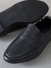 Black Signature Premium Leather Ruched Back Round Toe Loafers - Image 7 of 7