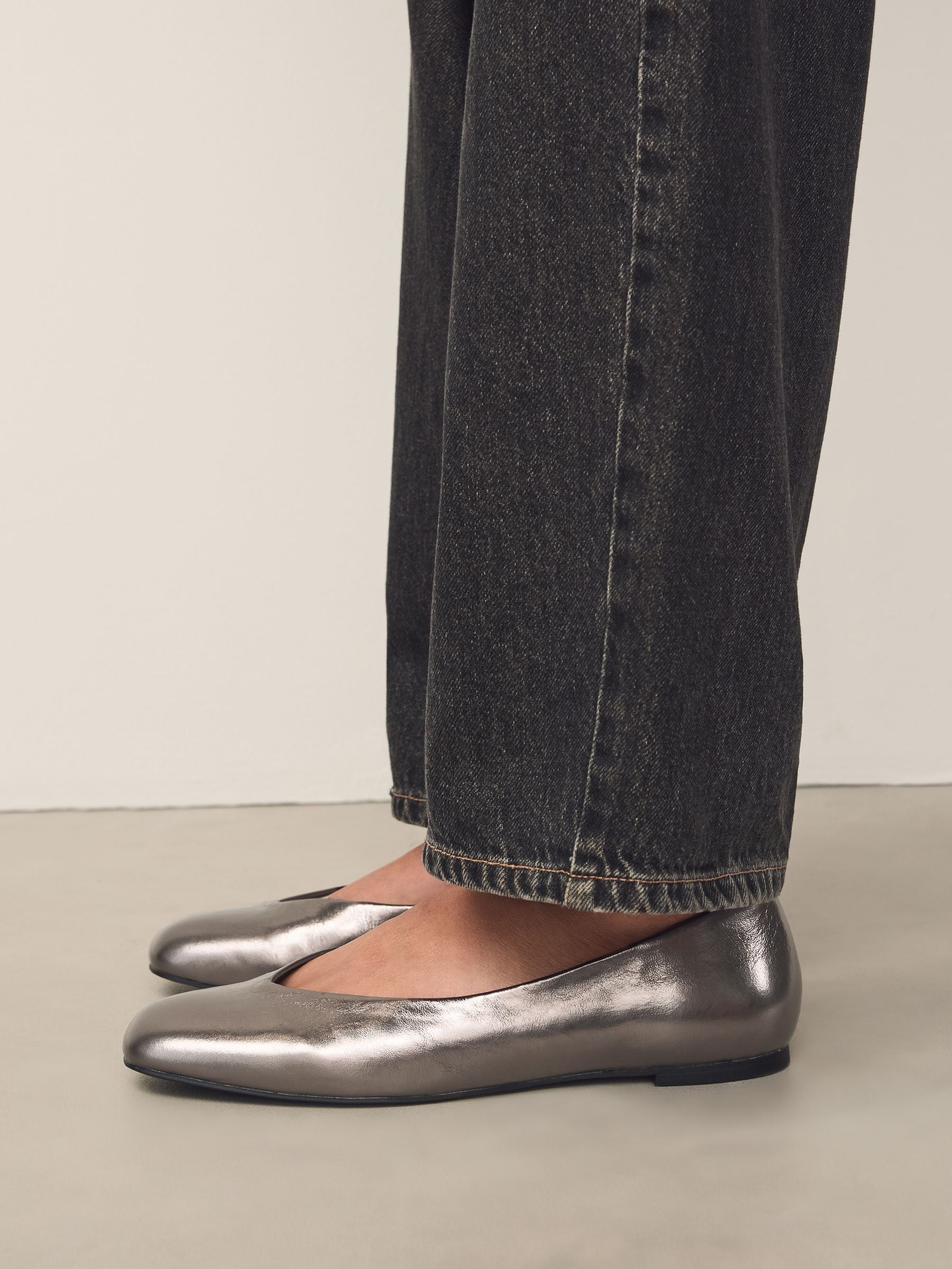 Buy Pewter Forever Comfort® Leather Square Toe Ballerina Flats