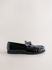Black Patent Forever Comfort® Bow Detail Ruched Toe Loafers - Image 1 of 6