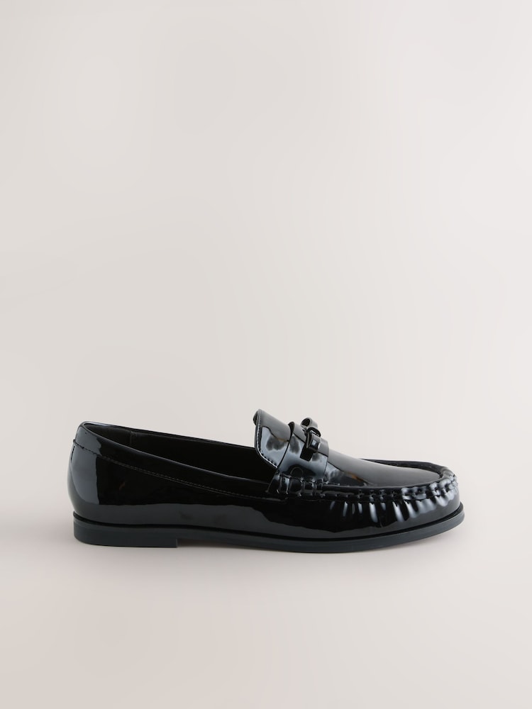 Black Patent Forever Comfort® Bow Detail Ruched Toe Loafers - Image 1 of 6