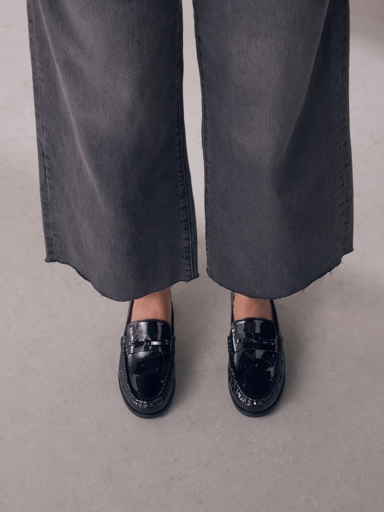 Black Patent Forever Comfort® Bow Detail Ruched Toe Loafers - Image 2 of 6