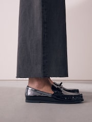 Black Patent Forever Comfort® Bow Detail Ruched Toe Loafers - Image 3 of 6