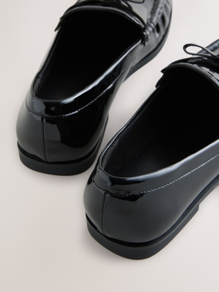 Black Patent Forever Comfort® Bow Detail Ruched Toe Loafers - Image 6 of 6