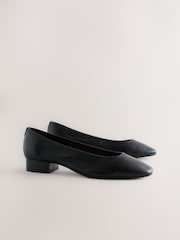 Black Forever Comfort® Premium Leather With Motionflex Low Block Round Toe Ballerina - Image 1 of 5