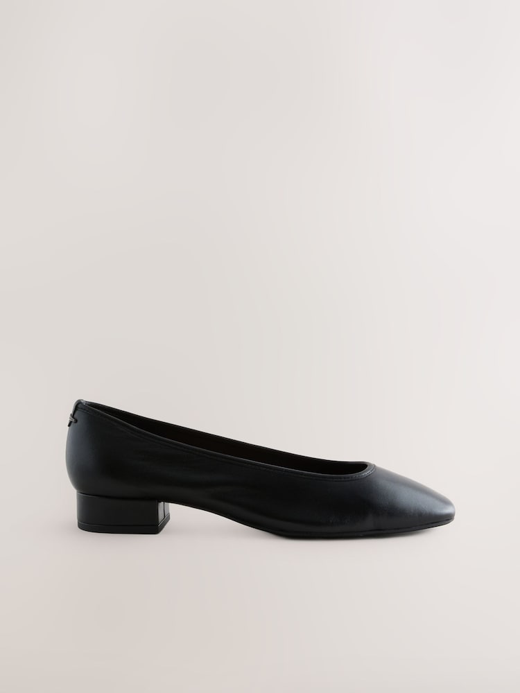 Black Forever Comfort® Premium Leather With Motionflex Low Block Round Toe Ballerina - Image 2 of 5
