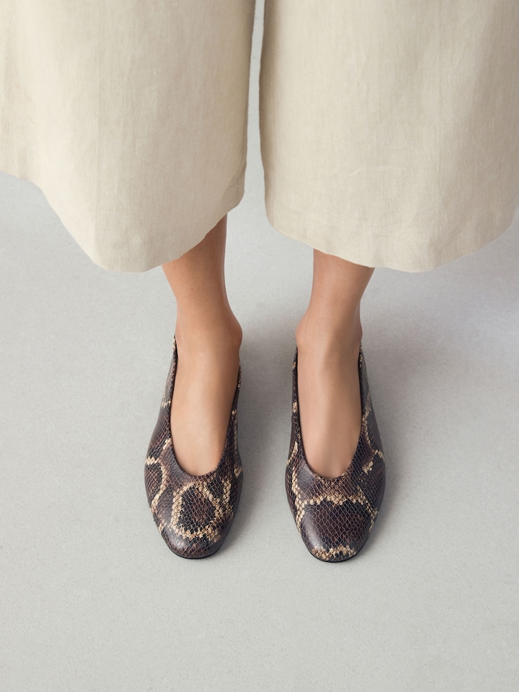 Snake Standard/Wide Fit Forever Comfort® Leather Round Toe Ballerinas - Image 1 of 10