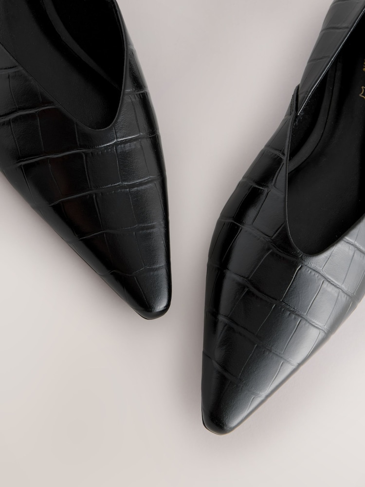 Black Croc Effect Forever Comfort® Premium Leather Pointed Toe Ballerinas - Image 11 of 11