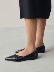 Black Croc Effect Forever Comfort® Premium Leather Pointed Toe Ballerinas - Image 3 of 11