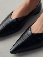 Black Croc Effect Forever Comfort® Premium Leather Pointed Toe Ballerinas - Image 4 of 11