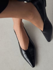Black Croc Effect Forever Comfort® Premium Leather Pointed Toe Ballerinas - Image 5 of 11